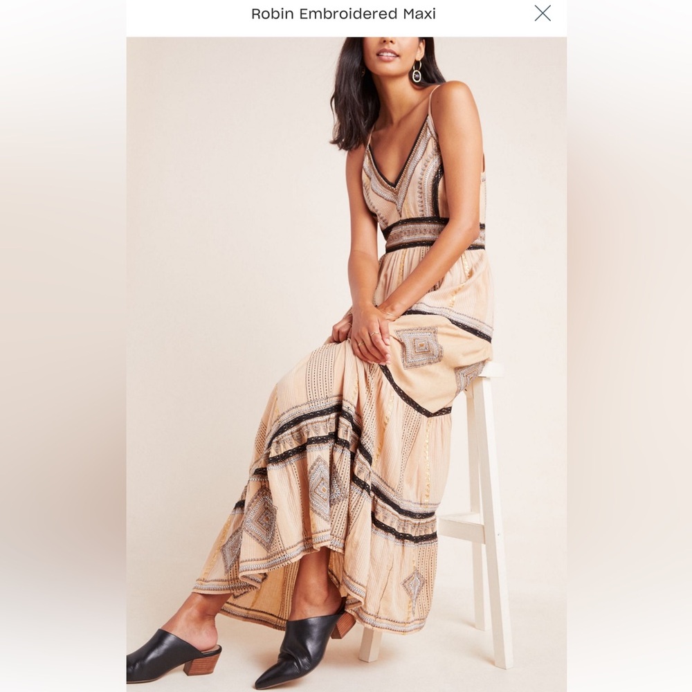 Anthropologie 8P Robin Embroidered Maxi